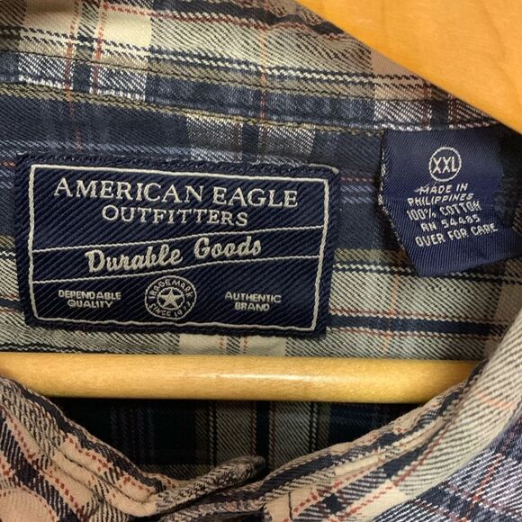 American Eagle Outfitters Navy Tan Red Plaid Heavyweight LS Flannel Shirt Sz XXL - Picture 4 of 11